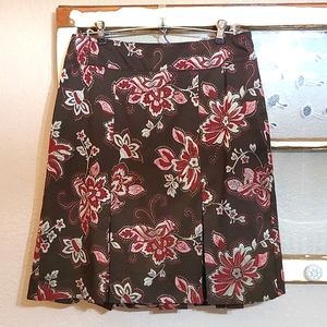 Ann Taylor LOFT Pleated Ruffled Brown & Burgundy Floral Skirt